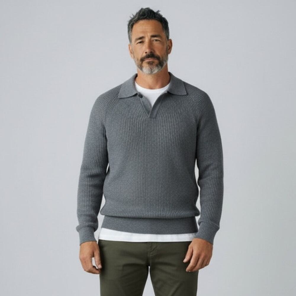 Banana Republic Wool-Cashmere Polo Sweater NWT Men's Sz M Medium Gray Pullover